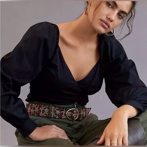 NWOT Anthropologie Black Ruched Women's Blouse Size S Sku#68